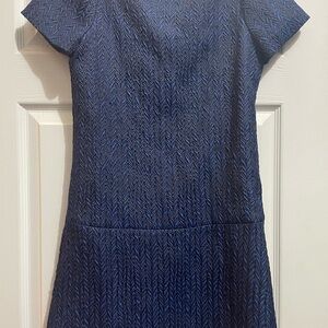 Alice + Olivia Blue and Black Herringbone Drop Waist Dress